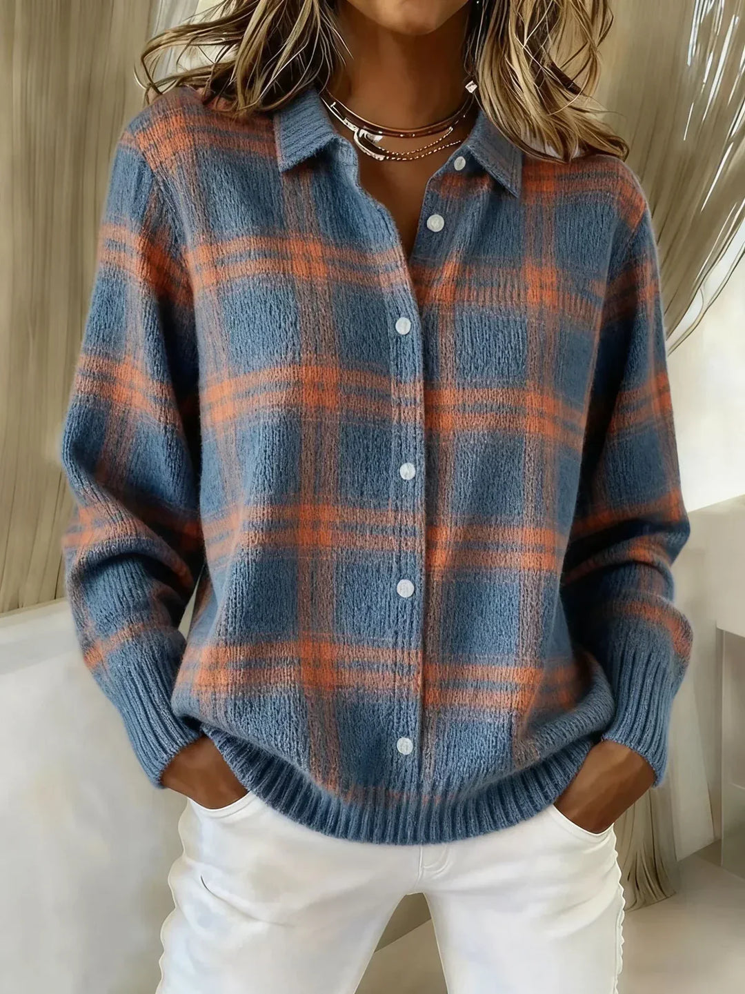 Olive | Geruite Cardigan
