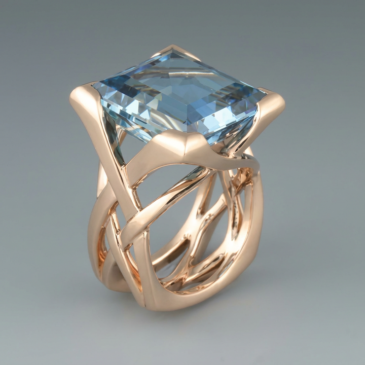 Vintage Roze Gouden Blauwe Zirkonia Ring