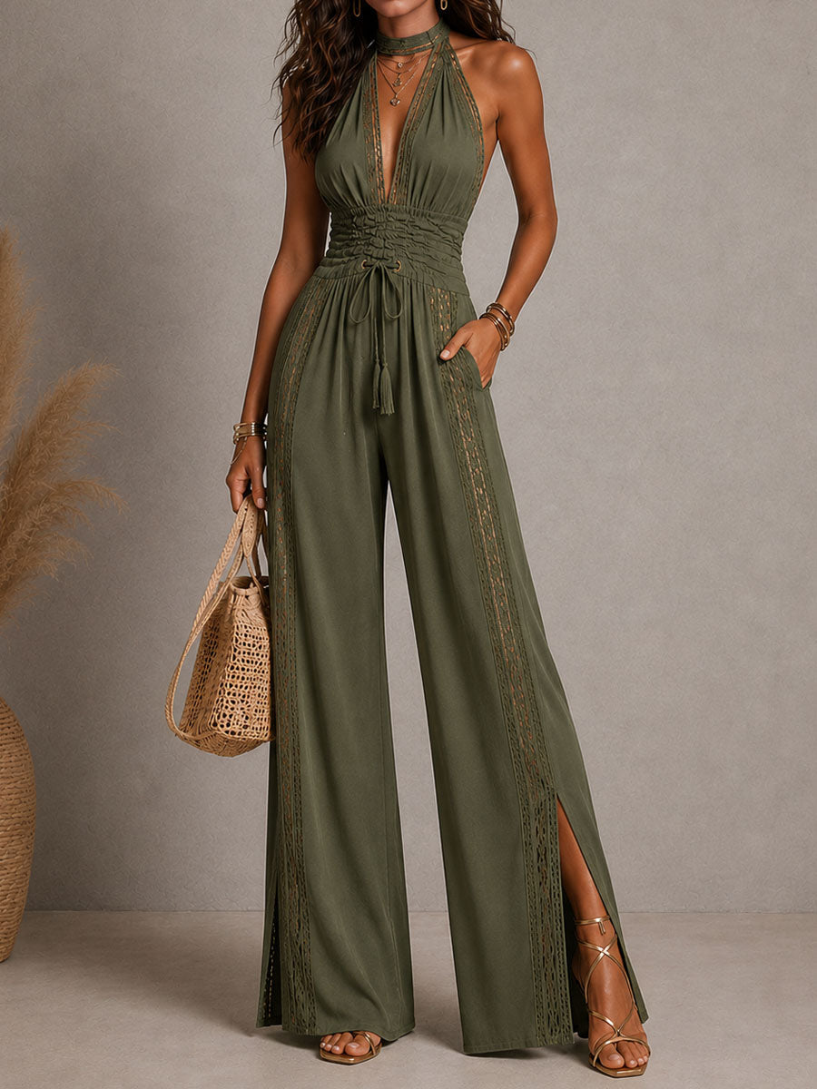Astrid | Boho Kant Wijde-Pijpen Jumpsuit