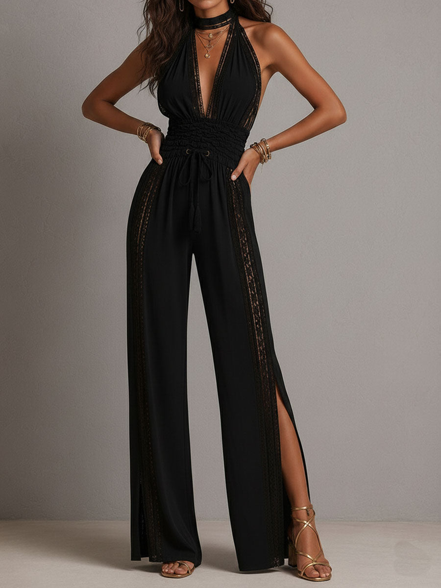 Astrid | Boho Kant Wijde-Pijpen Jumpsuit