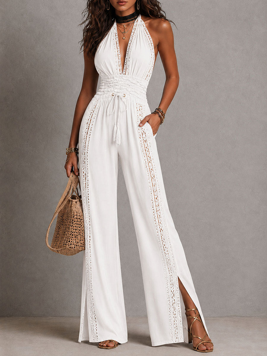 Astrid | Boho Kant Wijde-Pijpen Jumpsuit