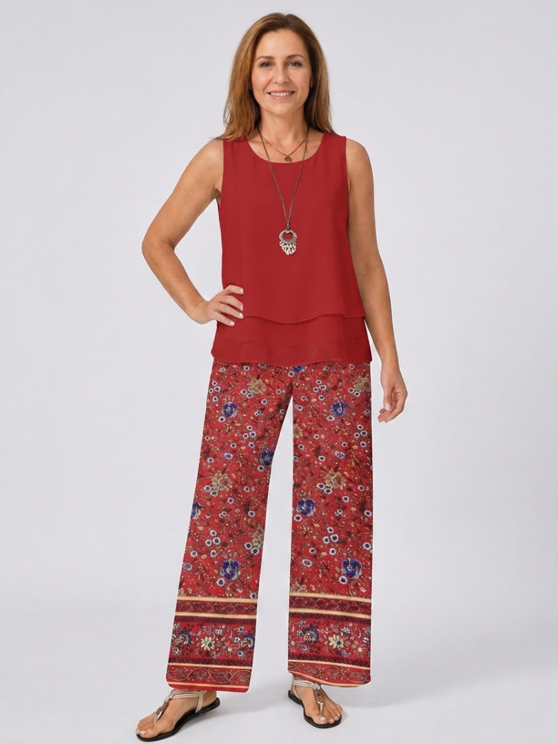 Ovelynra™ | Mouwloze Top en Brede-Pijpen Broek Set