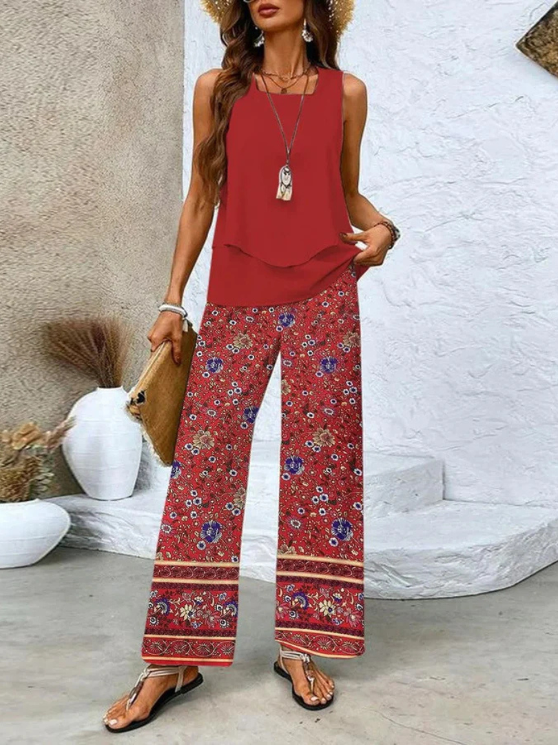 Ovelynra™ | Mouwloze Top en Brede-Pijpen Broek Set