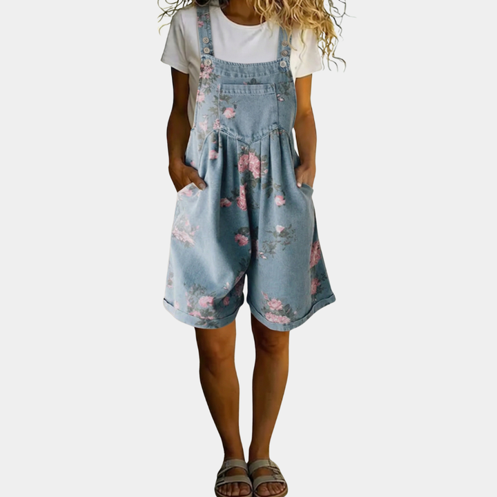 Judy | Denim Lavato Vintage met Zacht Katoengevoel Bloemen Salopette