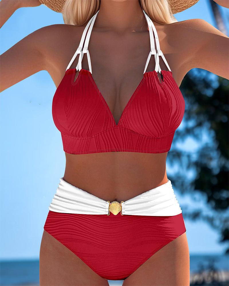 Lily™ | Hoge Taille Dubbele Band Badpak met Contrastkleur
