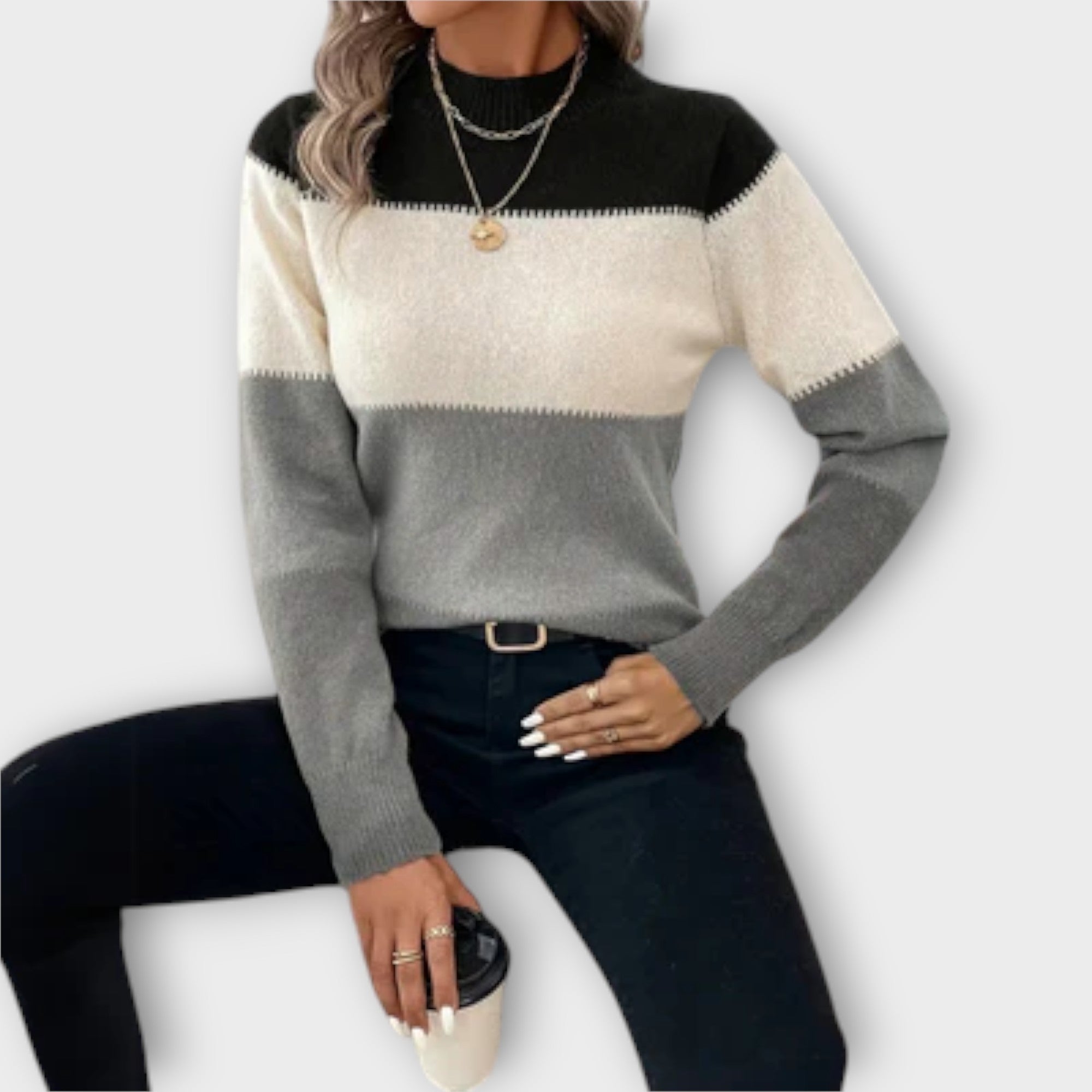 Roya | Gestreepte colorblock trui