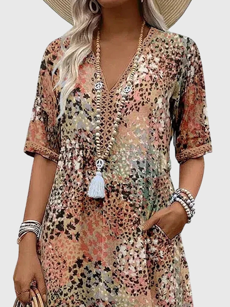 Yvonna™ | Elegante Bloemen Midi-Jurk