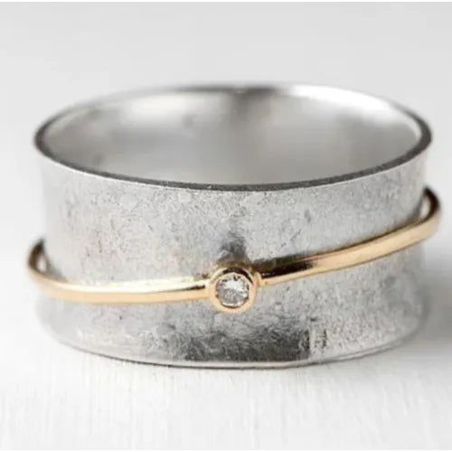 Vintage Zilveren Open Bandring met Gouden Bol