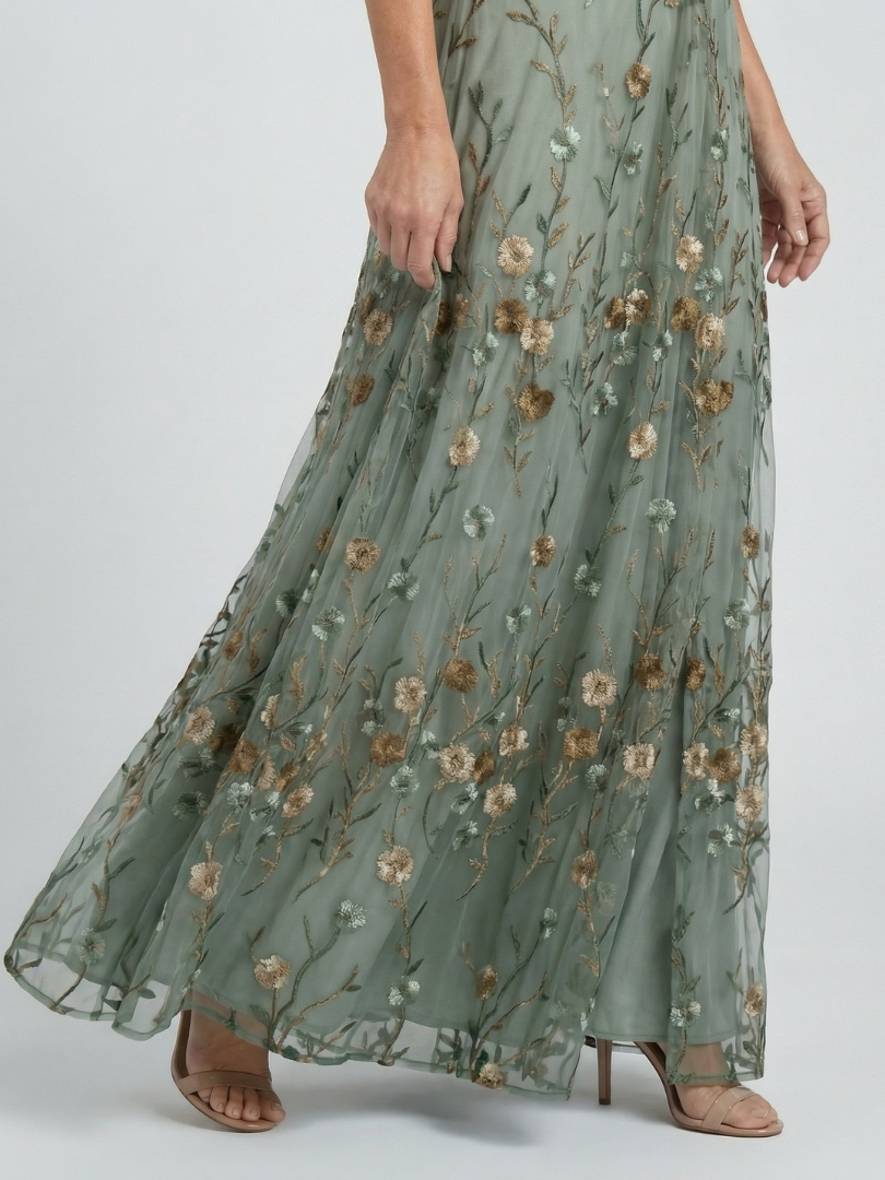Lisabeth | Maxi Bloem Jurk met Amerikaanse Hals