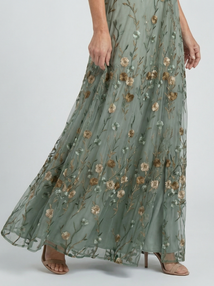Lisabeth | Maxi Bloem Jurk met Amerikaanse Hals