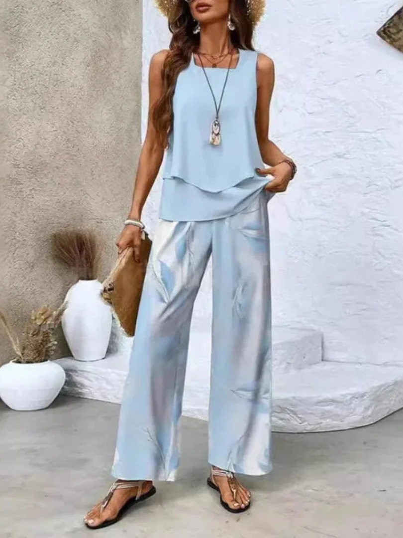 Ovelynra™ | Mouwloze Top en Brede-Pijpen Broek Set