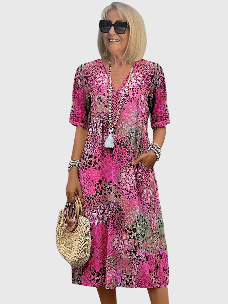 Yvonna™ | Elegante Bloemen Midi-Jurk