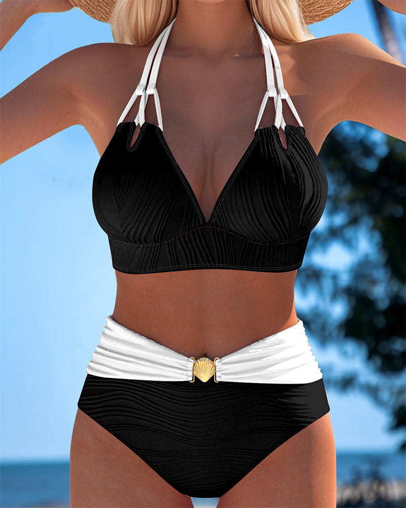 Lily™ | Hoge Taille Dubbele Band Badpak met Contrastkleur