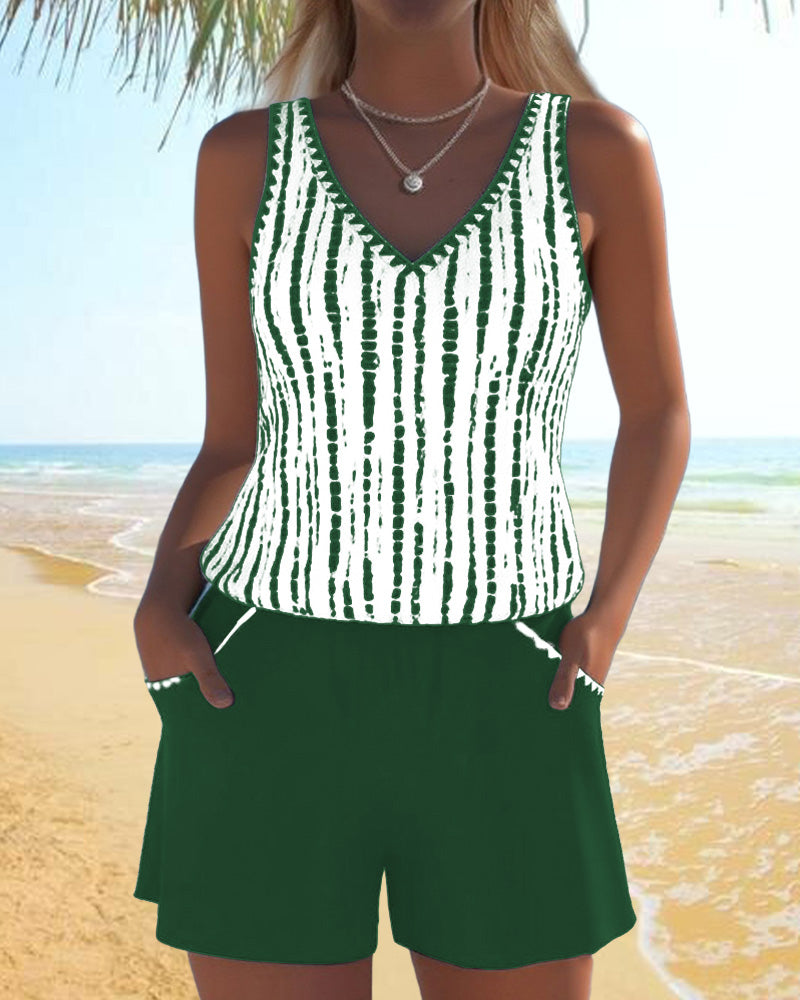 Mia™ | Casual Twee-delige Geprinte V-hals Badpak met Zakjes