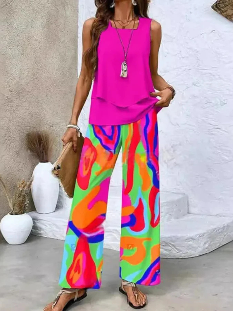 Ovelynra™ | Mouwloze Top en Brede-Pijpen Broek Set