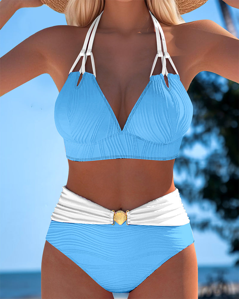 Lily™ | Hoge Taille Dubbele Band Badpak met Contrastkleur