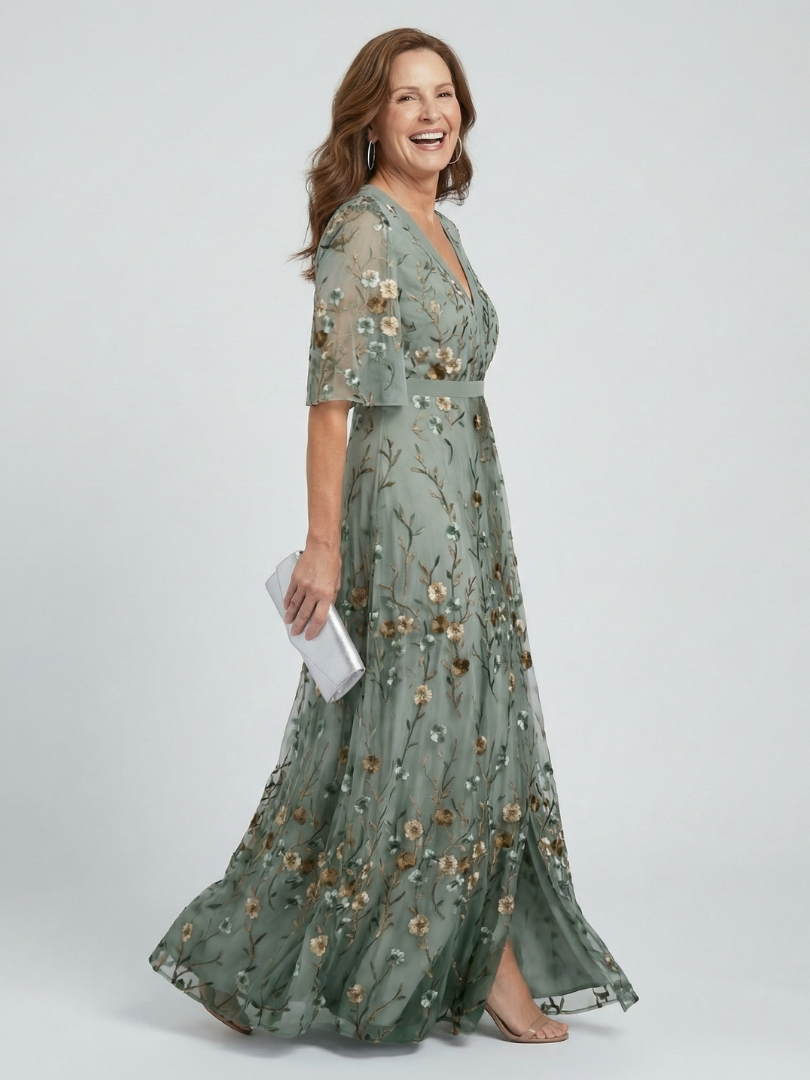 Lisabeth | Maxi Bloem Jurk met Amerikaanse Hals