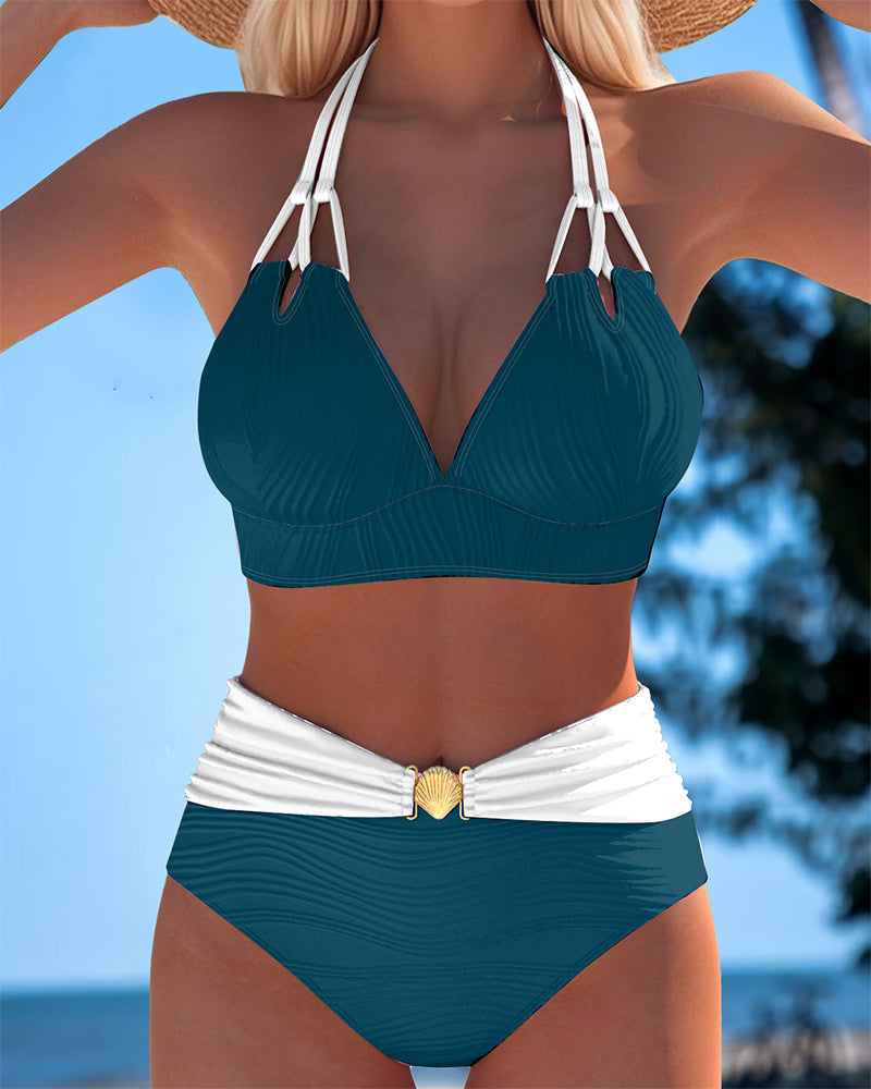 Lily™ | Hoge Taille Dubbele Band Badpak met Contrastkleur
