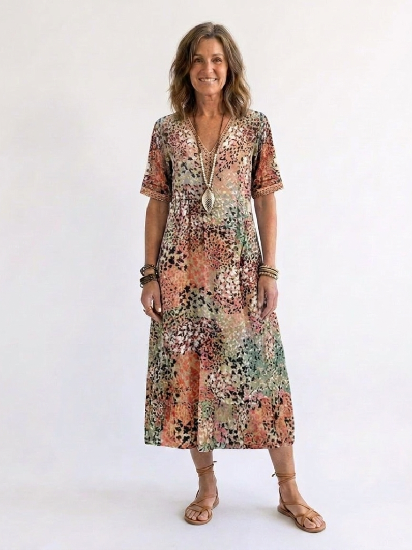 Yvonna™ | Elegante Bloemen Midi-Jurk