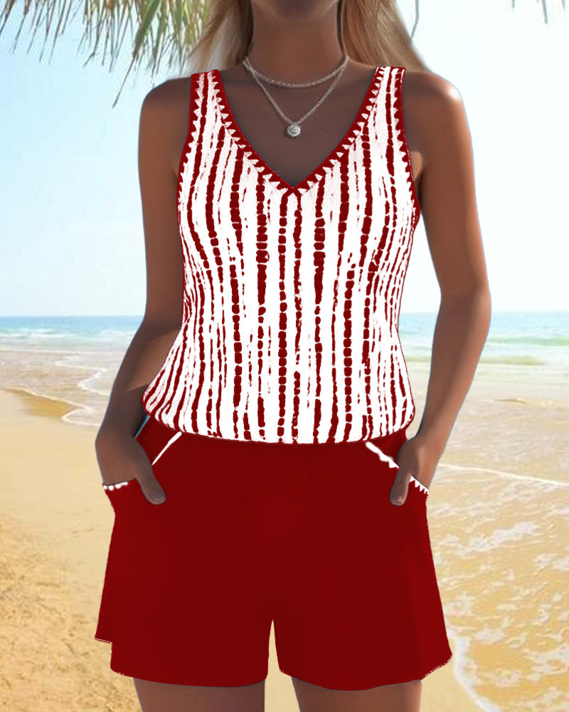 Mia™ | Casual Twee-delige Geprinte V-hals Badpak met Zakjes