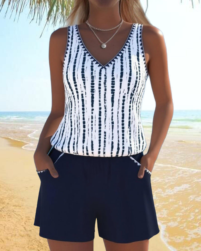 Mia™ | Casual Twee-delige Geprinte V-hals Badpak met Zakjes