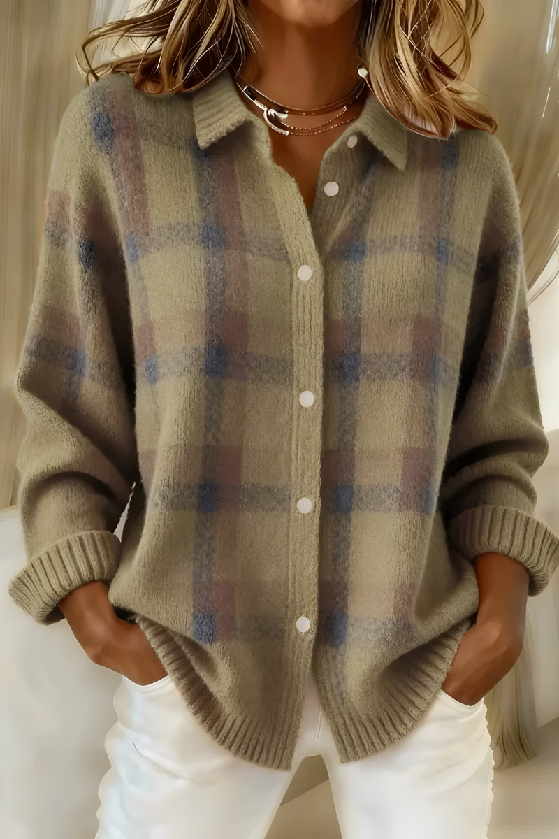 Olive | Geruite Cardigan