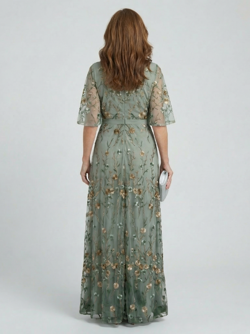 Lisabeth | Maxi Bloem Jurk met Amerikaanse Hals
