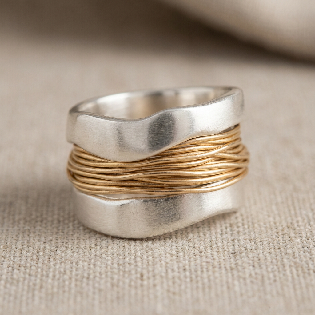 Zilveren Gouden Draad Ring