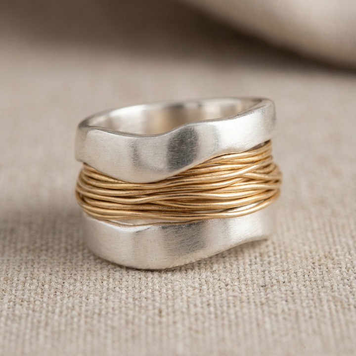 Zilveren Gouden Draad Ring