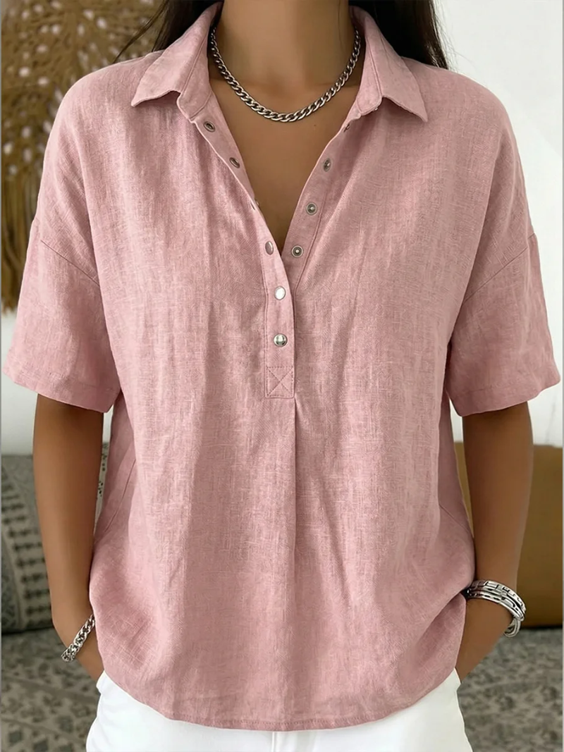 Laura | Blouse met Kraag en Knoopdetail