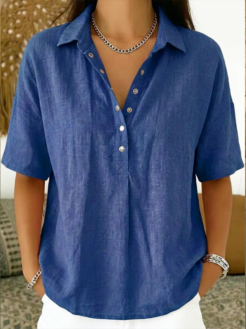 Laura | Blouse met Kraag en Knoopdetail