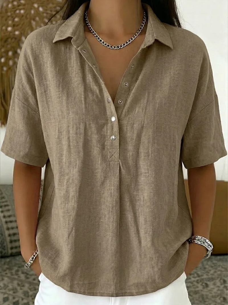 Laura | Blouse met Kraag en Knoopdetail
