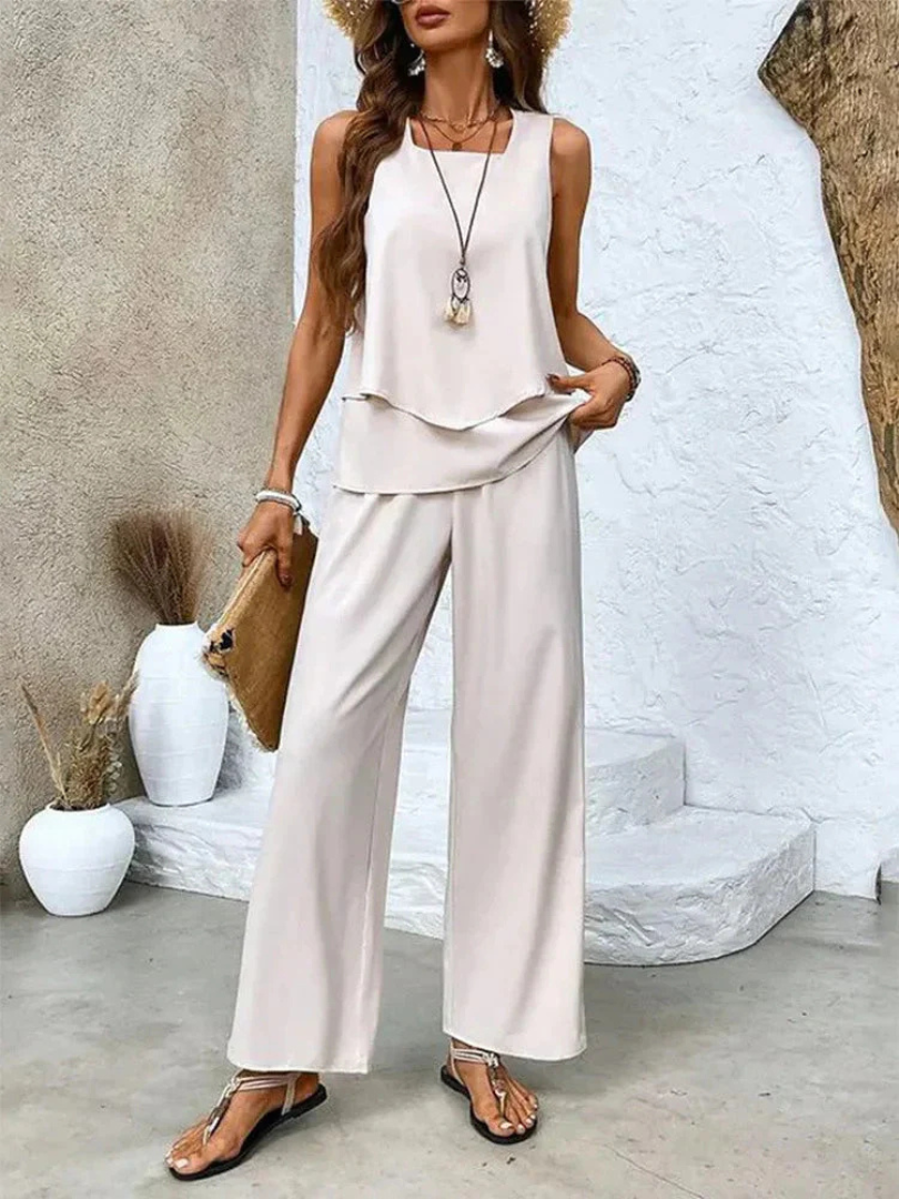 Ovelynra™ | Mouwloze Top en Brede-Pijpen Broek Set