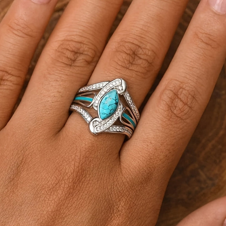 Elegante Boheemse Witte Gouden Vergulde Turquoise Ring