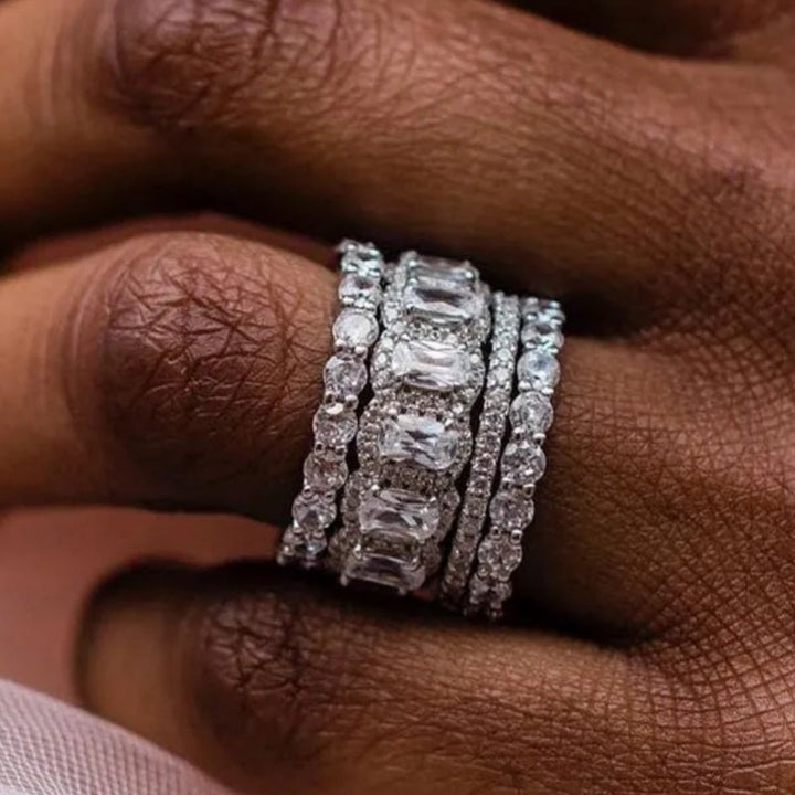 Classic Bridal Style 4-delige Stapelbare Zirkonia Ring Set