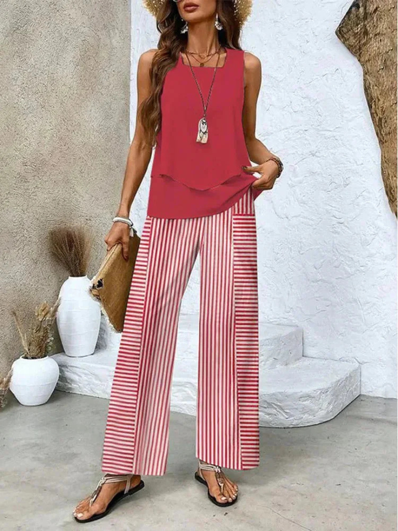 Ovelynra™ | Mouwloze Top en Brede-Pijpen Broek Set