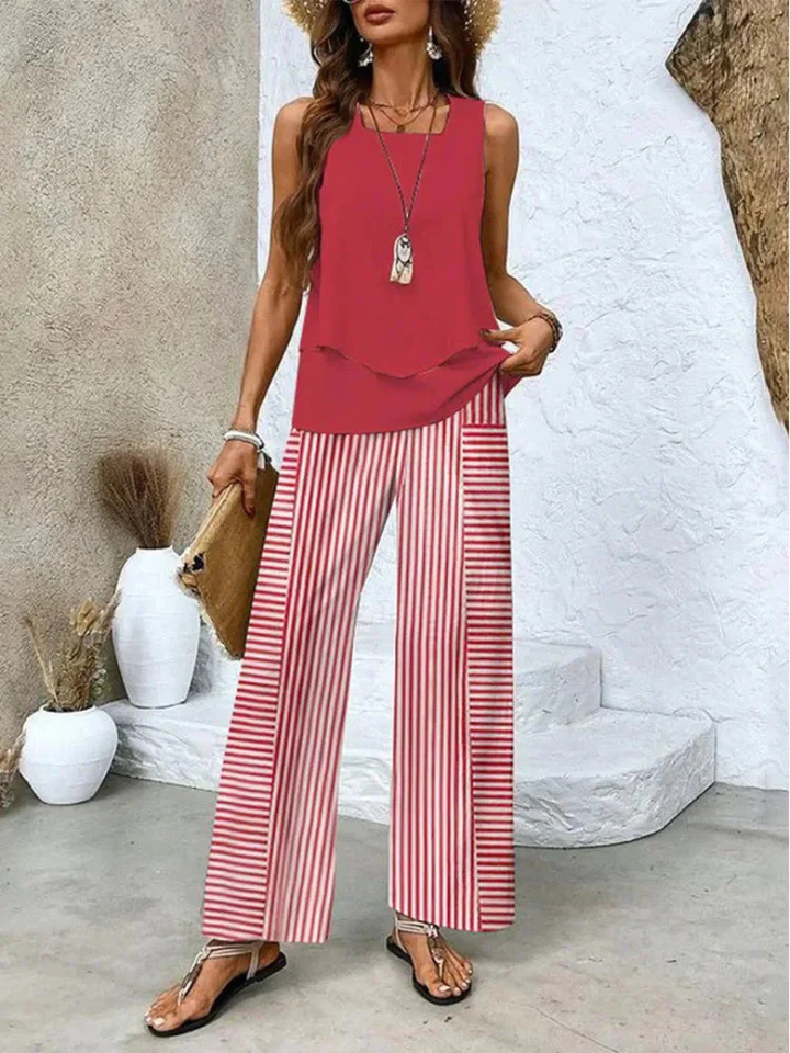 Ovelynra™ | Mouwloze Top en Brede-Pijpen Broek Set
