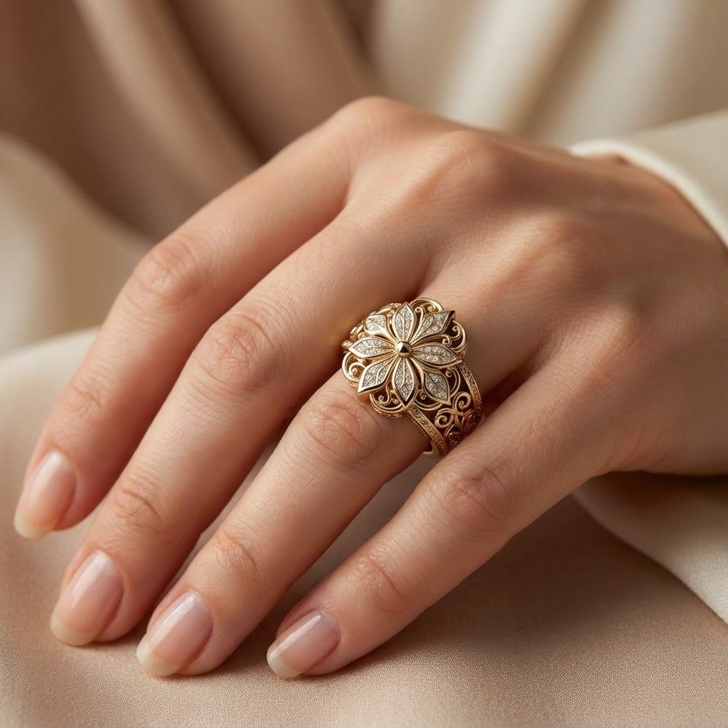 Exotische Bloemen Zirconia Gouden Ring