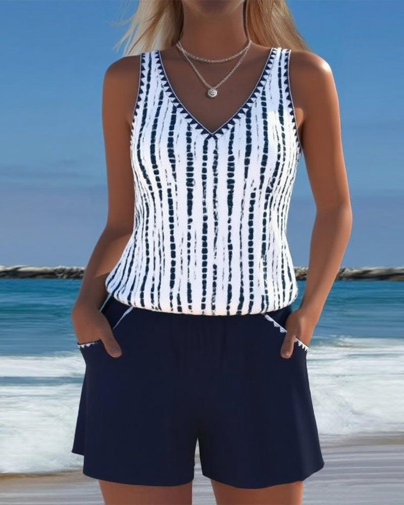 Mia™ | Casual Twee-delige Geprinte V-hals Badpak met Zakjes