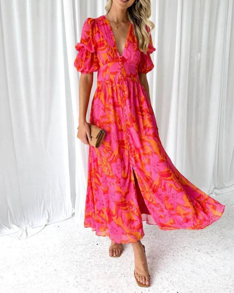 Noralynn™ | Bloemen V-Hals Maxi Jurk