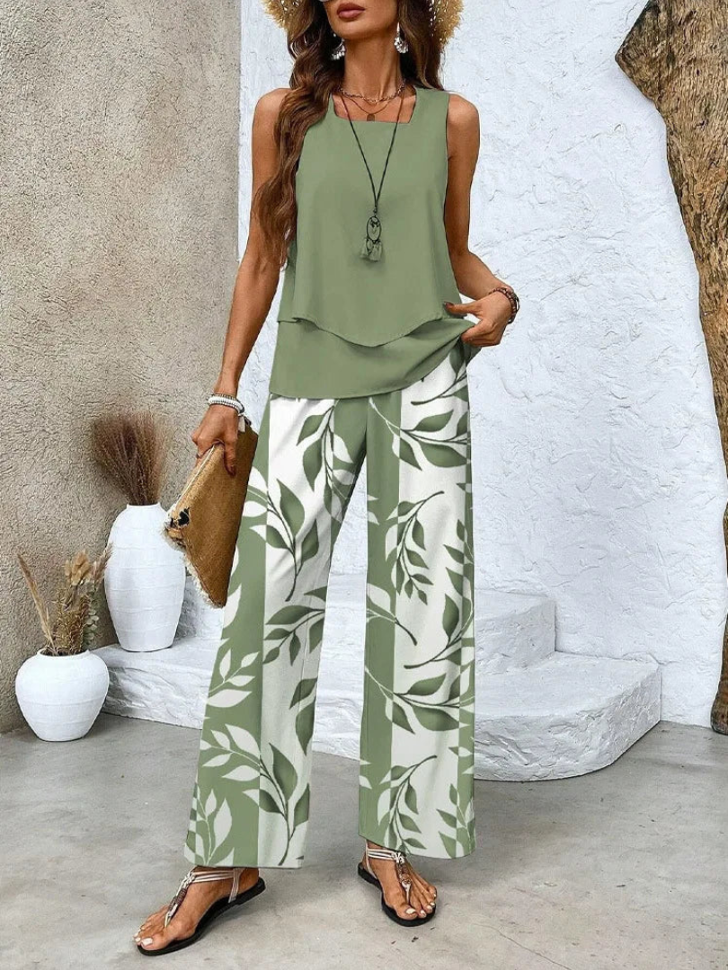 Ovelynra™ | Mouwloze Top en Brede-Pijpen Broek Set