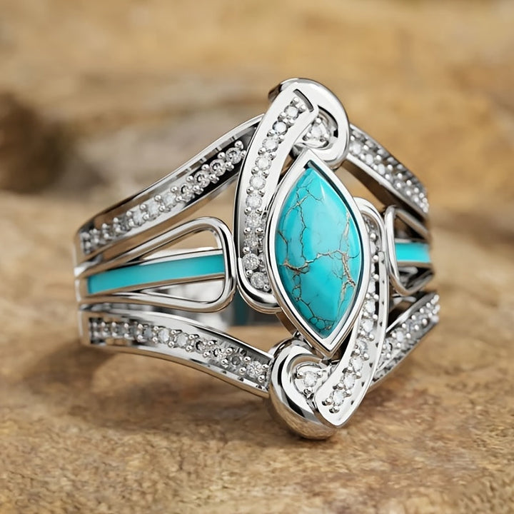 Elegante Boheemse Witte Gouden Vergulde Turquoise Ring