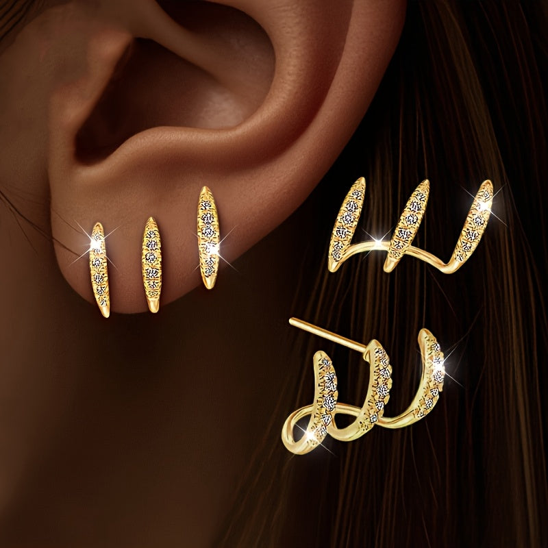 Elegante Oorbellen met Drie Klauwen en Strass
