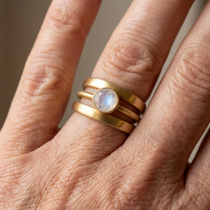 Vintage Gouden & Ingelegd Maansteen Ring