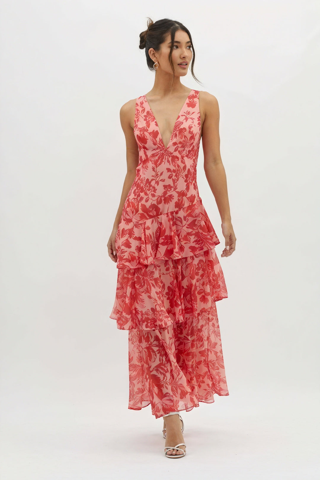Jurk met Bloemenprint en Diepe V-hals