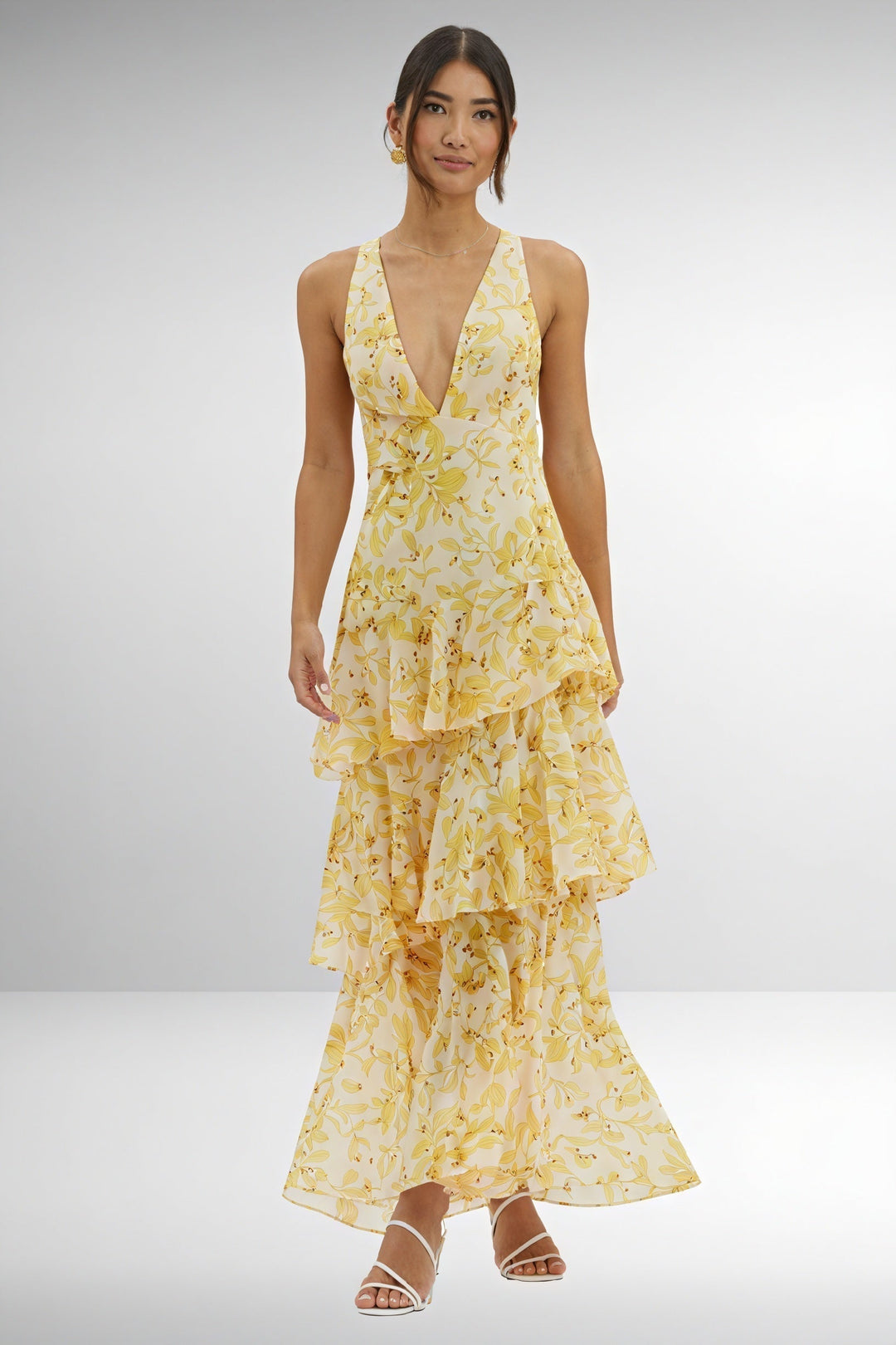 Jurk met Bloemenprint en Diepe V-hals