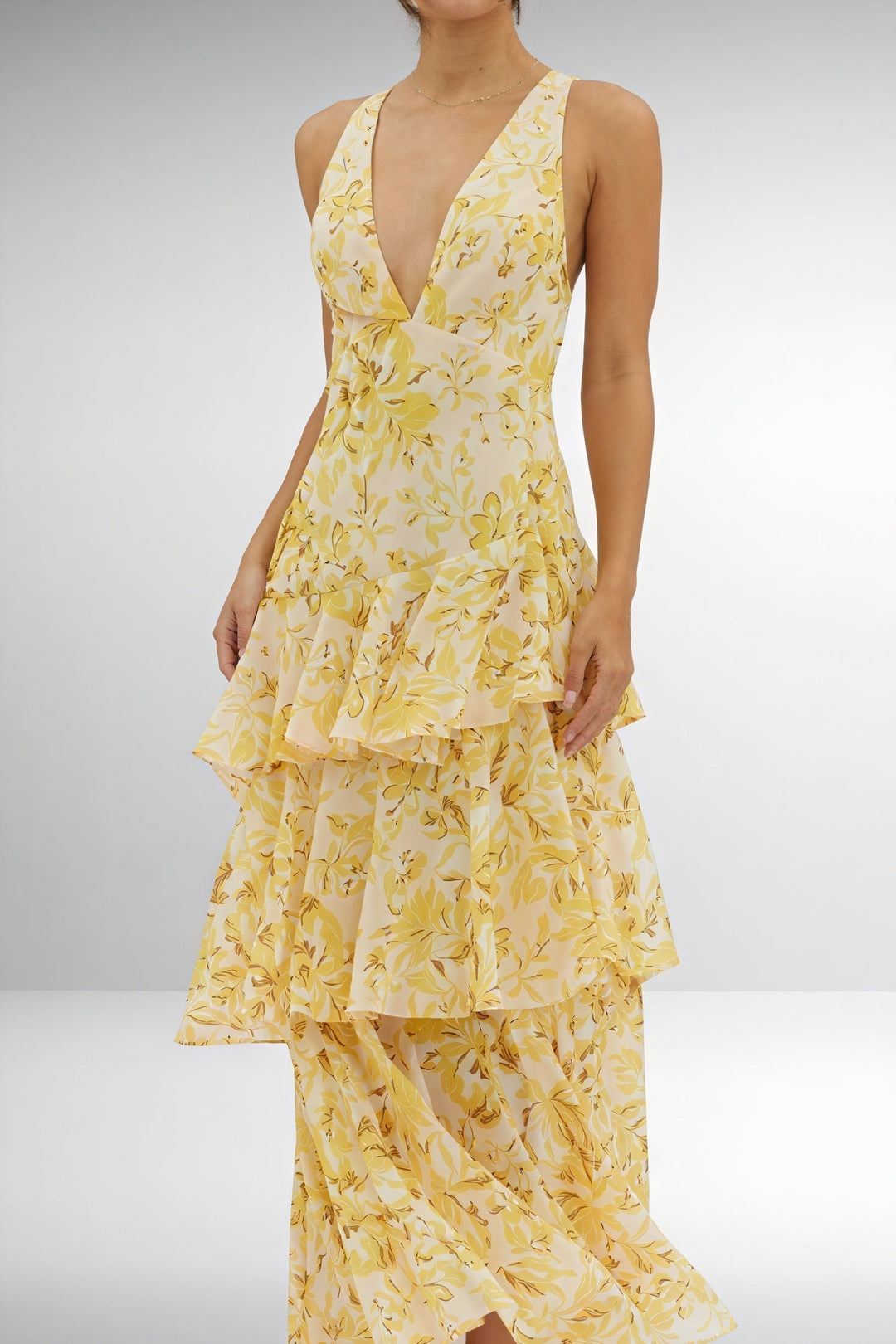 Jurk met Bloemenprint en Diepe V-hals