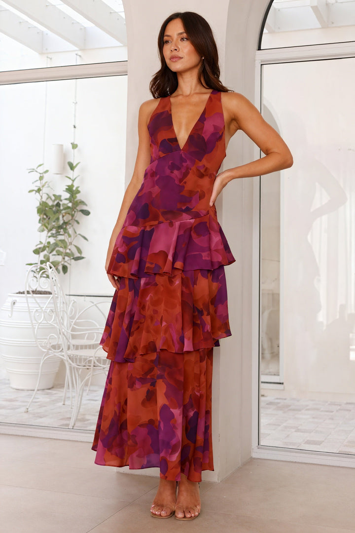 Jurk met Bloemenprint en Diepe V-hals