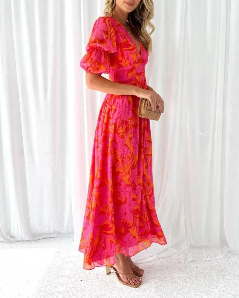 Noralynn™ | Bloemen V-Hals Maxi Jurk