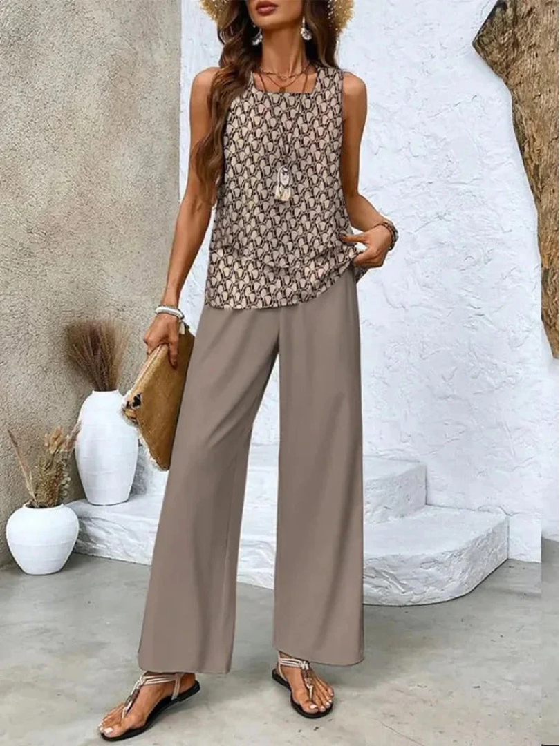 Ovelynra™ | Mouwloze Top en Brede-Pijpen Broek Set